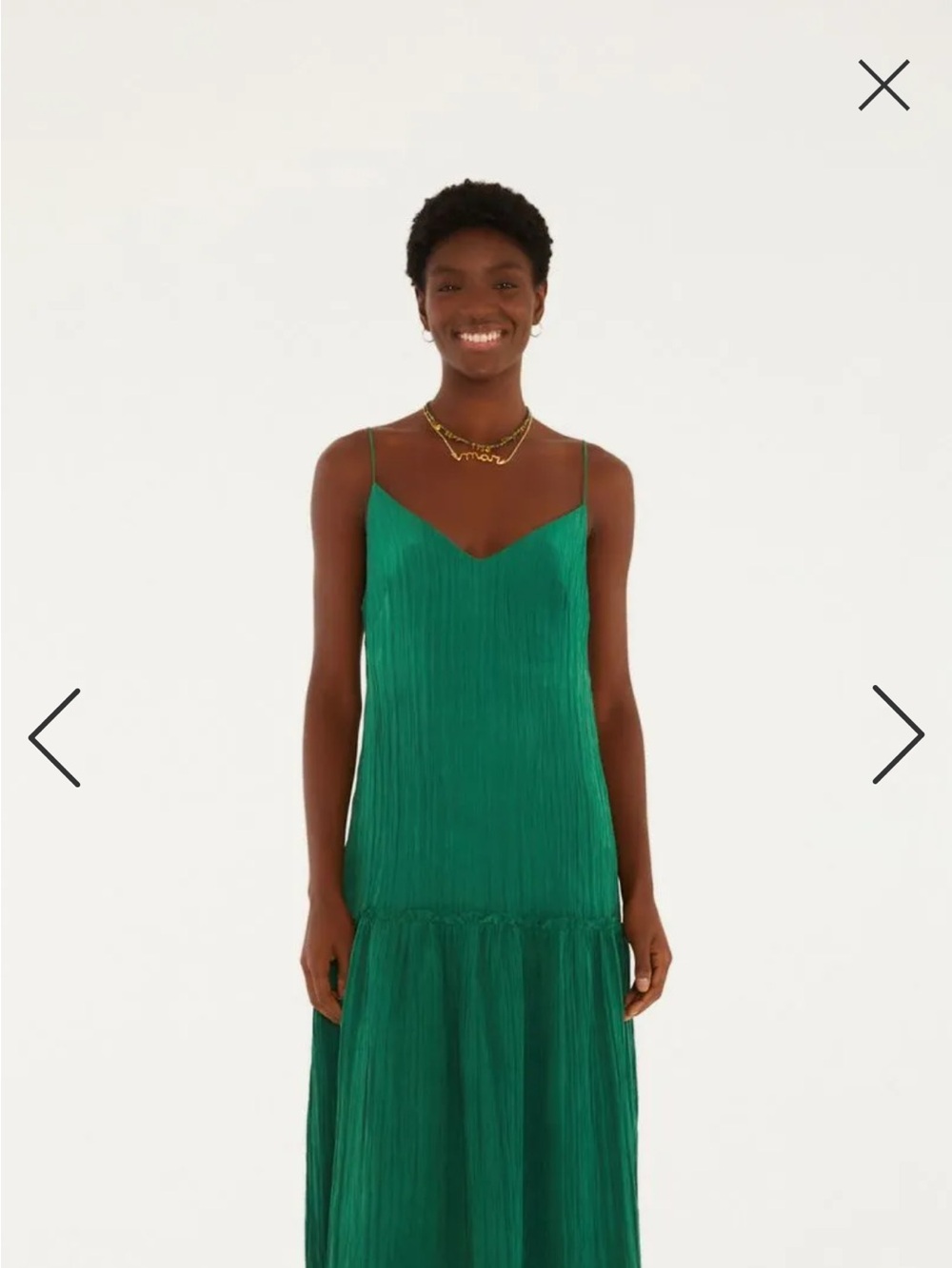 NWT FARM Rio Emerald Green Pleated Slip Maxi Dress